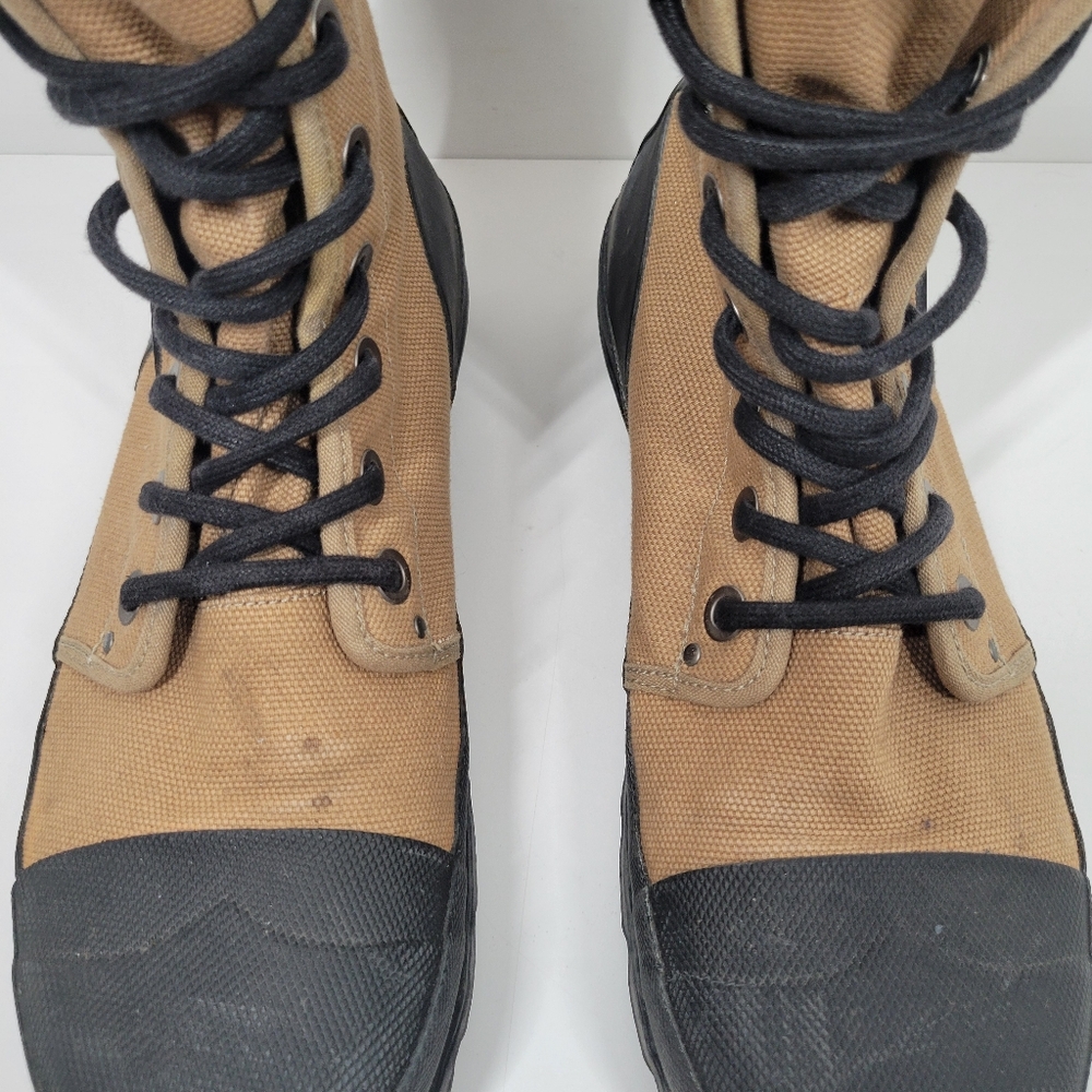 Hunter Commando Tan Canvas Lace Up Black Rubber Hiking Boots Men Sz 8 - Picture 3 of 7